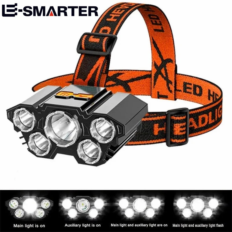 5 LED Flashlight Rechargeable with Built in Lithium Battery "Strong Head Light"