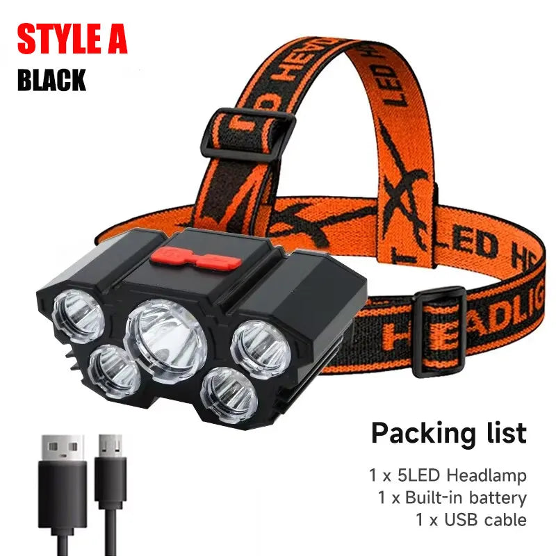 5 LED Flashlight Rechargeable with Built in Lithium Battery "Strong Head Light"