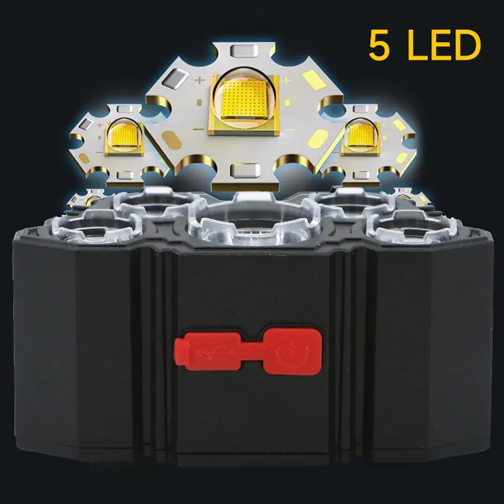 5 LED Flashlight Rechargeable with Built in Lithium Battery "Strong Head Light"