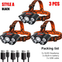 5 LED Flashlight Rechargeable with Built in Lithium Battery "Strong Head Light"