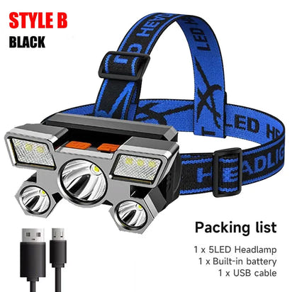 5 LED Flashlight Rechargeable with Built in Lithium Battery 