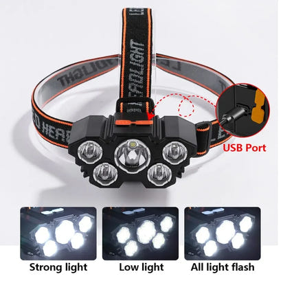 5 LED Flashlight Rechargeable with Built in Lithium Battery 