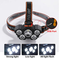 5 LED Flashlight Rechargeable with Built in Lithium Battery "Strong Head Light"