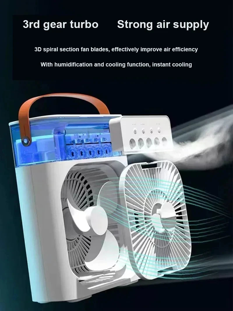 New 3 In 1 Fan AIr Conditioner Household Mini Air Cooler "LED Night Light"